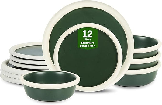 Stone Lain Capri 12-Piece Dinnerware Set Stoneware, Green