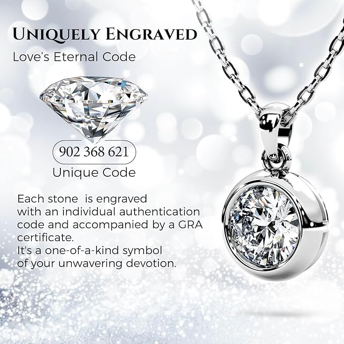 Moissanite Necklace for Women Solitaire Bezel Pendant Sterling Silver Lab Created Gem Jewelry for Her Gift for Mothers Day Wedding Anniversary Birthday to My Wife Daughter Mom Grandma Girlfriend