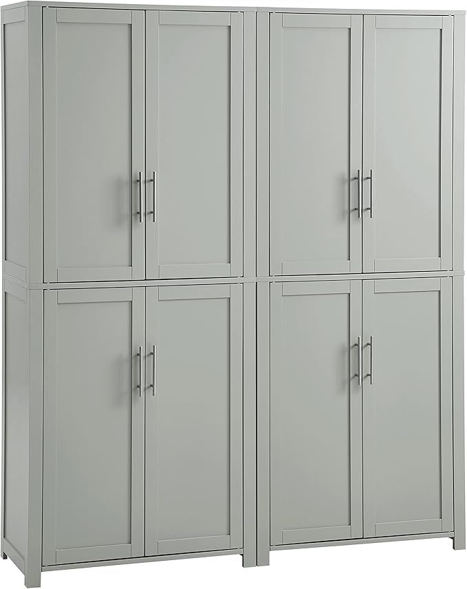 Crosley Furniture Savannah 2-Piece Pantry Storage Cabinet Set with Shelves, Kitchen, Dining, or Laundry Room, Gray