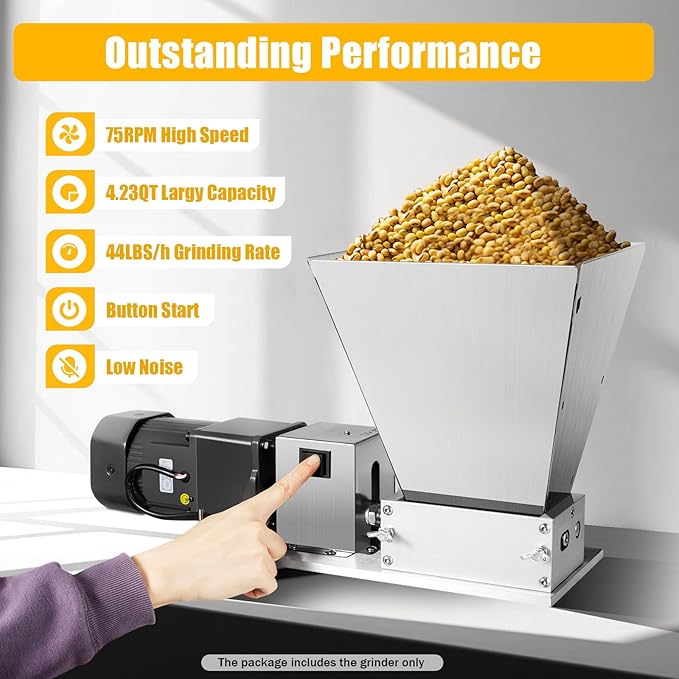4.23QT Electric Grain Mill Grinder, 110V Flour Mill Grinder for Home, Stainless Steel Powder Machine for Dry Grains, Coffee, Corn