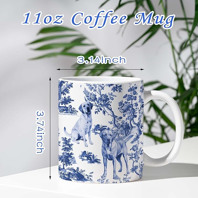 Labrador Blue French Toile Mug, Labradors Lover Gifts for Women, Blue Chinoiserie Toile Coffee Cup for Labrador Mom, Dog Lovers Tea Coffee Mug Birthday Gifts for Dog Owners, 11oz
