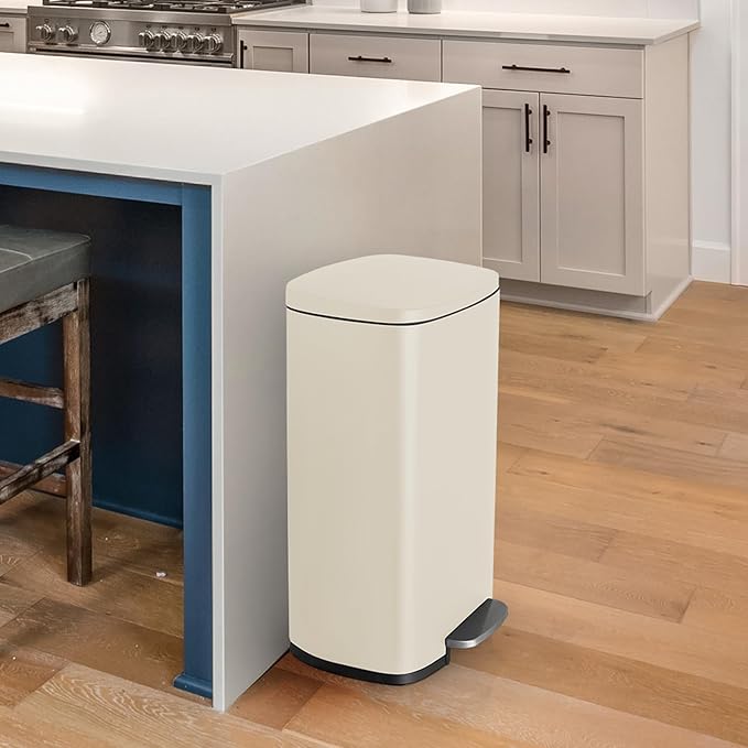 8 Gal Kitchen Trash Can, 30L Recycling or Garbage Bin, Brushed Stainless Steel Waste Basket, Soft&Quiet Close Dustbin, with Step-On Pedal, Removable Inner Bucket, for Home, Office, Living Room