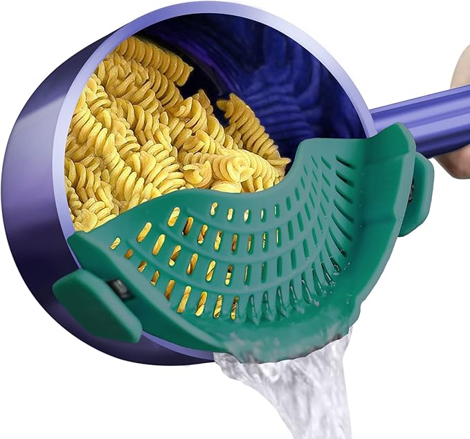 AUOON Clip On Strainer Silicone for All Pots and Pans, Pasta Strainer Clip on Food Strainer for Meat Vegetables Fruit Silicone Kitchen Colander (Sea Blue)