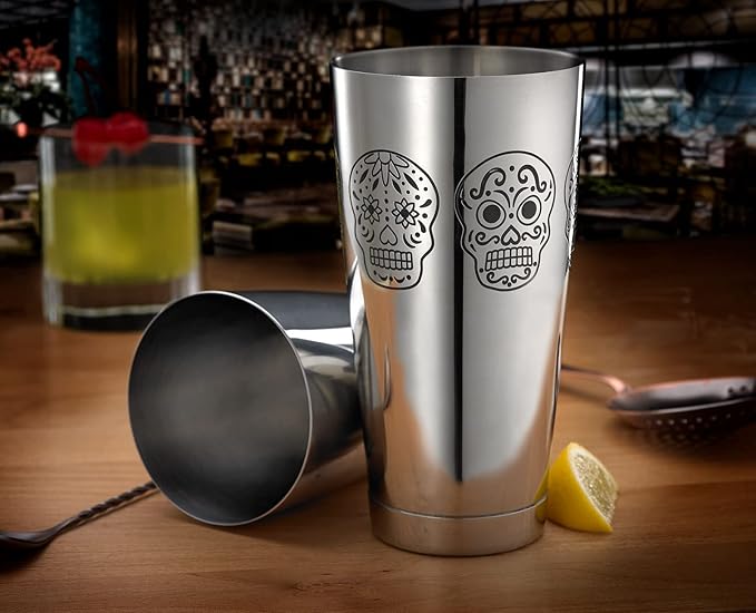 Barfly Skull Cocktail Shaker Tin Set (18 oz and 28 oz),Stainless Steel, Skull,M37009SKU