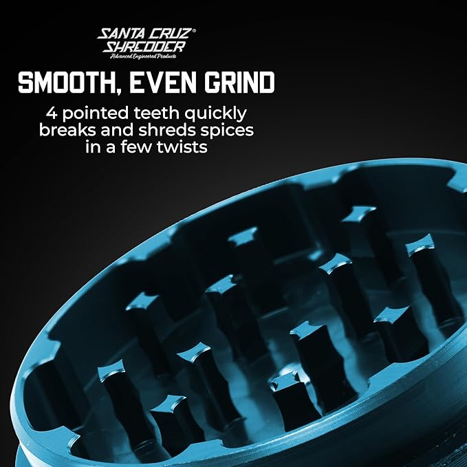 Santa Cruz Shredder Metal Spice Grinder Knurled Top for Stronger Grip 3-Piece Medium 2.2" (Teal)