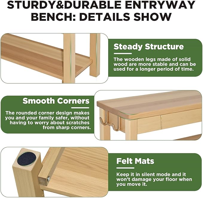 Shoe Storage Bench Wood Entryway: Shoe Rack Bench with Drawer 3-Tiers Height Adjustable,Rustic Wooden Organizer for Front Door Entrance Hallway Living Room,Mudrooms (Natural 2-Tiers, 31.5")