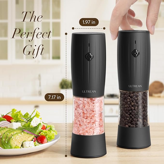Ultrean Electric Salt and Pepper Grinder Set Rechargeable Automatic Pepper Mill Shakers Adjustable Coarseness Larger Capacity with Led Kitchen Appliances for New House Warming Gifts