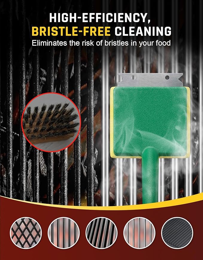 Detachable Steam Grill Brush with Scraper & Cleaning Pad, Bristle Free BBQ Grill Brush for Outdoor Grill, 15.7" Long Safe Grill Cleaner, Barbecue Brush for Cast Iron/Stainless-Steel Grates