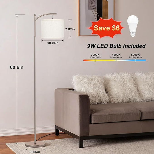 60" Floor Lamps for Living Room with 3 Color Temperatures, Adjustable Beige Shade with Light Gold Pole, Tall Lamps for Living Room Bedroom Office Classroom Dorm Room, 9W Bulb Included