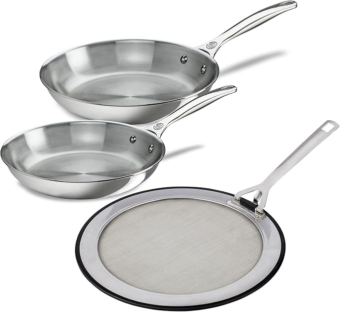 Le Creuset Stainless Steel Frypan (8 In. & 10 In.) with Splatter Guard Bundle