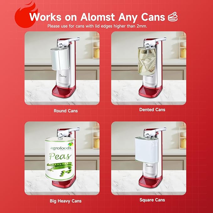 Davivy Can Opener Extra-Tall Electric, Stainless Steel 3-in-1 Can Opener with Knife Sharpener & Bottle Opener, Automatic One-Touch Operation, Wide Stable Base, Cord Storage, Fiery Red