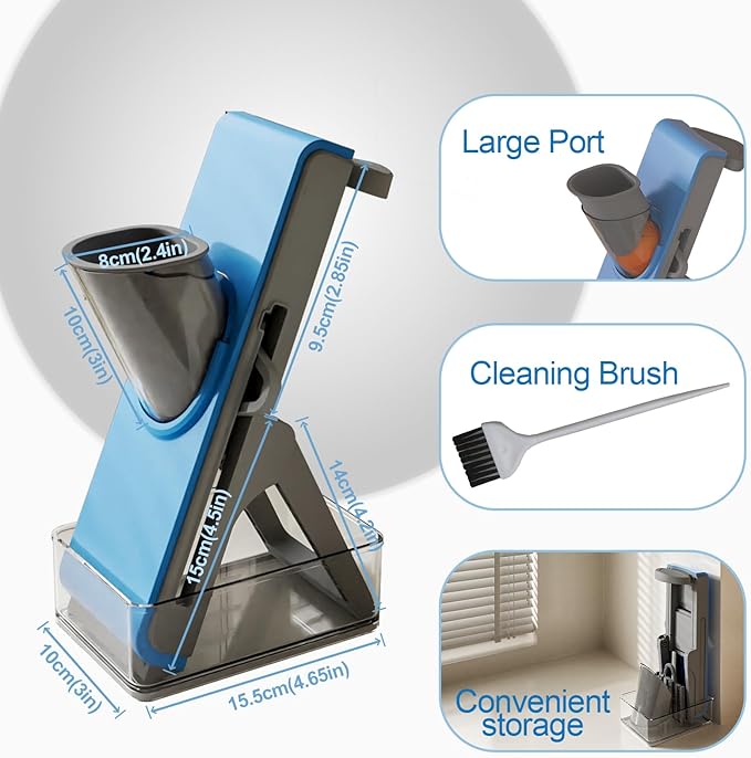 Gray Light Blue Mandoline Slicer - Potato & Vegetable Food Slicer and Chopper - Easy to Clean Kitchen Chopping Artifact