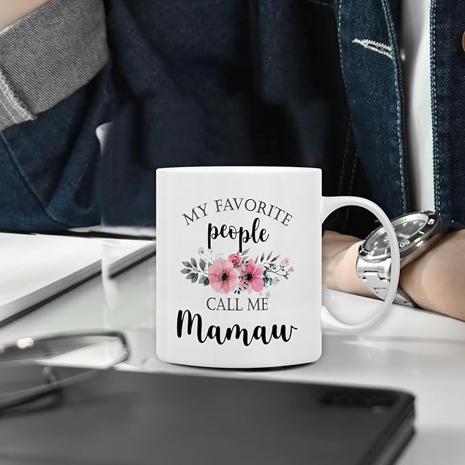 QASHWEY Mamaw Coffee Mug, Mamaw Gifts for Grandma, MamawGifts from Grandkids, Mothers Day Mug Tea Cup Gift for MamawGrandma, My Favorite People Call Me MamawCoffee Cup Ceramic 11oz