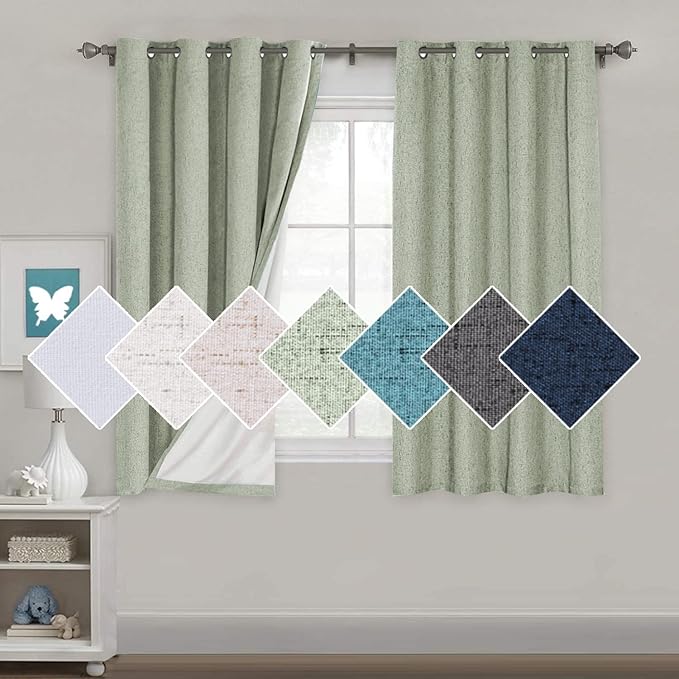 H.VERSAILTEX 100% Blackout Curtains for Bedroom 63 Inches Long Grommet Linen Face Full Light Blocking Curtain Drapes for Living Room Thermal Linen Look Curtains 2 Panels Set, 52" W x 63" L, Sage
