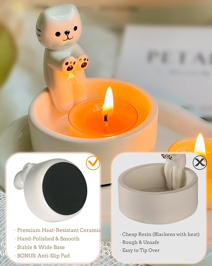 Cat Candle Holder, Cute Cartoon Kitten Scented Candles Candle Lamp, Handmade Ceramic Candlestick,Cartoon Cute Scented Candle Sticks Holder Decor, Gift for Cat Lover - Aromatherapy Candle Included