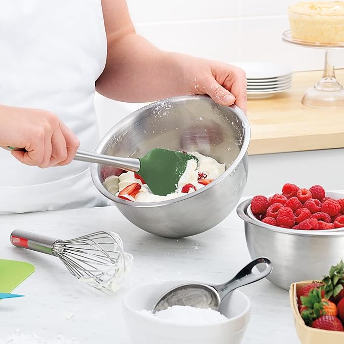 Tovolo Silicone Cooking Utensil Set of 6 Pesto Green Ladle Slotted Turner Tongs Flex Core Spatula Scraper Mixing Spoon and Potato Masher, Dishwasher Safe Non Toxic BPA Free Silicone Kitchen Utensils