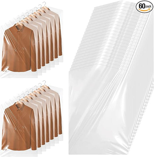 60 Pcs Dry Cleaning Bags, 35.4 x 23.6 In Clear Plastic Garment Bags for Coat Shirt Dust-Proof Clothing Storage Bag for Home, Dry Cleaners, Travel