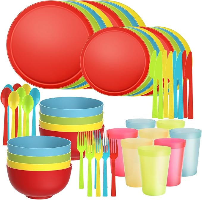 40 Piece RV & Camping Dinnerware Set, Elegant Ceramic-Look Large Bowls & Plates, Unbreakable & 100% Microwave Safe, Melamine Alternative Service for 8, Tropical