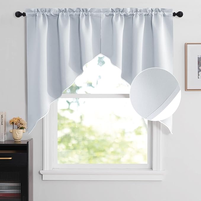 NICETOWN Curtain Tier and Swag Set, Privacy Room Darkening Curtains Window Treatment Drapes Farmhouse Small Window Tiers Panels for Bedroom/Kitchen/Garden, 36 x 45-inch Each, 2 Pcs, Greyish White
