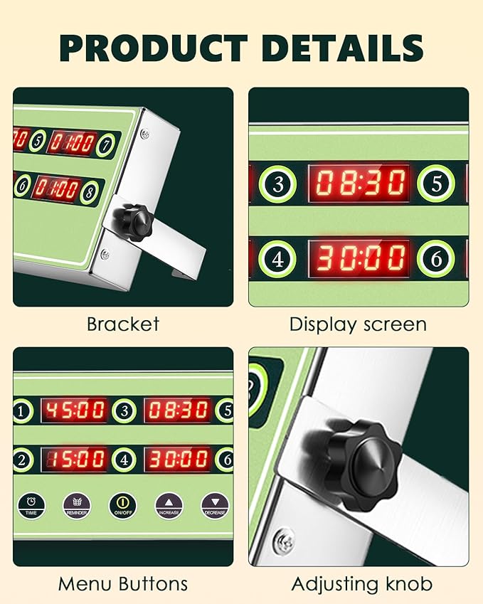 【2025 Upgrade】 8-Channel Kitchen Timer, Spolehli Commercial Multi Food Fryer Alarm Clock for Restaurant Cooking, Stainless Steel Digital Display (8 Channel)