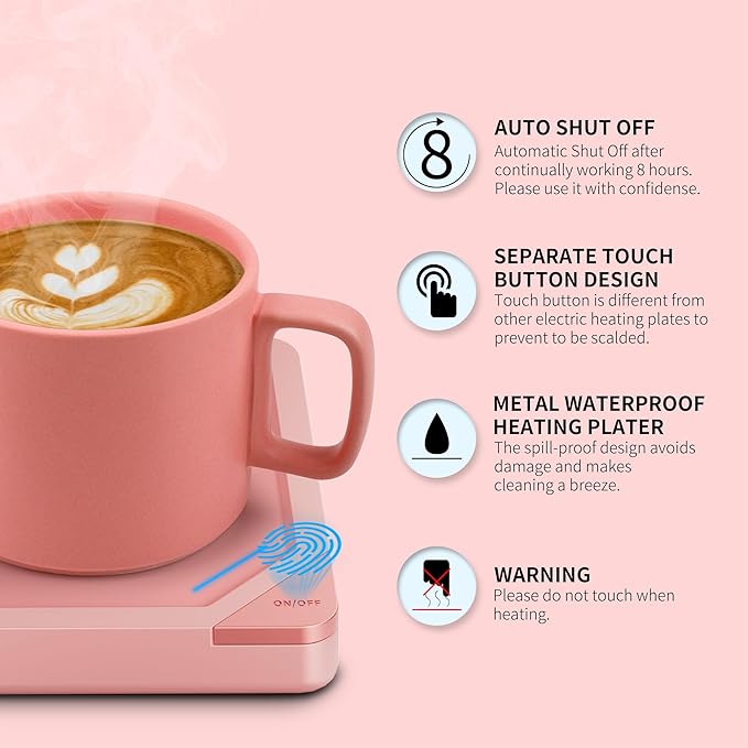 yolin Coffee Mug Warmer Dual USB: Cup Warmer for Desk Office Use Electric Beverage Warmer with Auto Shut Off After 8 Hours Coffee Warmer Plate for Cocoa Tea Water Milk, with Cup