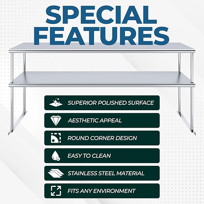 Stainless Steel Work Table with Wide Single Tier Overshelf | Metal Kitchen Prep Table & Shelving Combo (24" x 30" Work Table + 12" Overshelf)