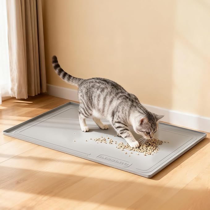 Under Sink Mat 22" X 19", Waterproof Silicone Under Sink Mats for Kitchen, Anti-Leak Shelf Liner & Cabinet Protector with Raised Edge, [BPA Free] Bathroom Tray Home Organizer, Light Grey
