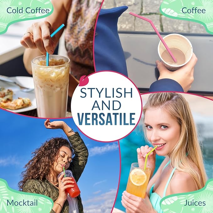 Weemium Compostable Straws Disposable [300 Pack] 8.25" | 100% Plant-Based Plastic-free PLA, Disposable and Biodegradable | Flexible Colorful Drinking Straws are Best Alternative to Plastic