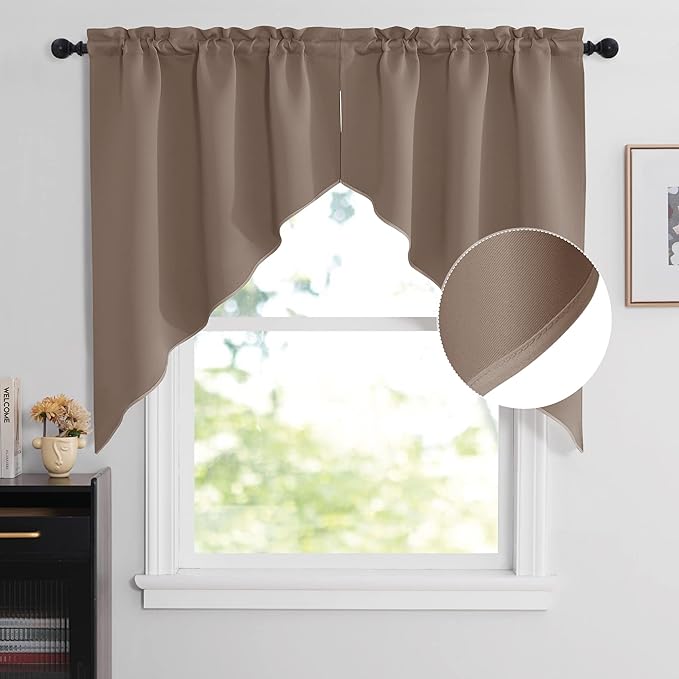 NICETOWN Valances for Windows, Elegant Room Darkening Rod Pocket Half Window Curtains for Bedroom Home Office Dining Room Decoration, W36 x L45 Each Panel, Set of 2, Cappuccino