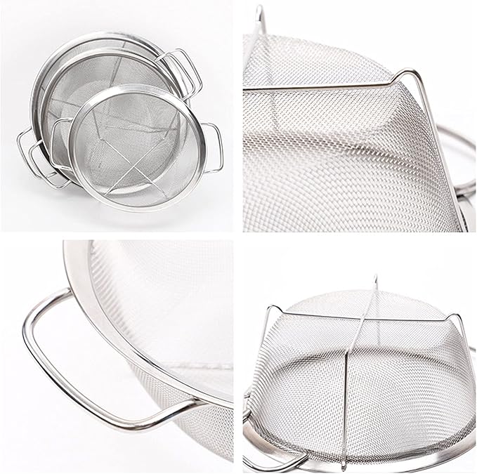 Stainless Steel Mesh Colander Strainer Basket, 2.5 Quart Fine Mesh Net Colander with Heavy Duty Handles & Wide Rim & Resting Feet for Strain, Drain, Rinse, Fry, Steam or Cook Vegetables & Pasta