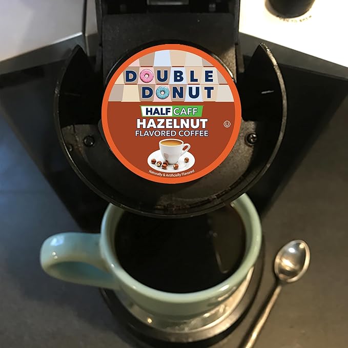 Double Donut Coffee Hazelnut Half Caff Coffee Pods, Single Serve Flavored Half Caffeine Coffee Pods For Keurig K Cup Brewers, Medium Roast, 20 Count (Pack of 2)