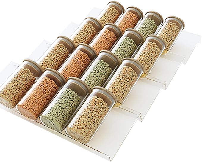 Spice Drawer Organizer,4 Tier- 4 Pack Acrylic Seasoning Jars Drawer Organizer Insert, Kitchen Spice Rack Organizers for Drawer/Countertop (Jars Not Included),Expandable From 13" to 26" Wide
