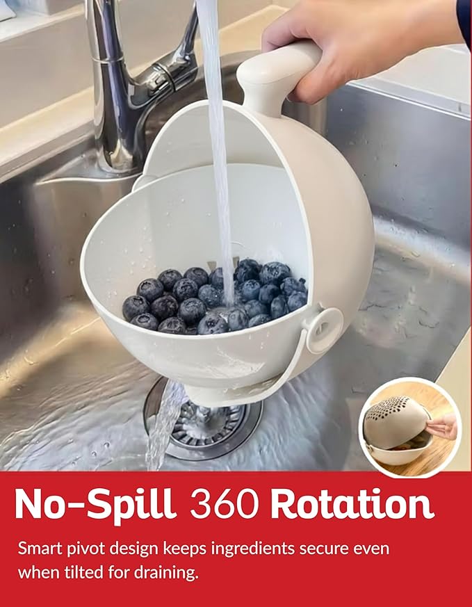 Multi Functional Draining Basket – Double Layer Colander & Bowl for Pasta, Fruits & Vegetables – Durable BPA-Free, Dishwasher Safe (Milky White).
