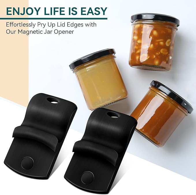 2 Pack Canning Jar Opener with Magnets, Mason Jar Opener For Canning Lids, for Regular and Wide Mouth Lids, Powerful Magnet for Easy Refrigerator Storage, Releases Vacuum Seal(Black)