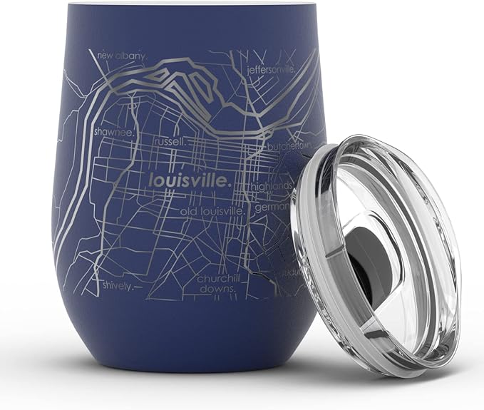 Well Told Engraved Louisville Kentucky Map Insulated Wine Tumbler, Etched Stainless Steel Cup (12 oz, Midnight Blue) City Map Insulated Tumbler, Custom Insulated Tumbler, Outdoor Drinkware