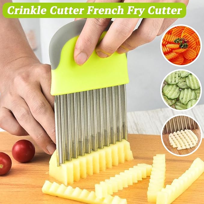 Suuker Crinkle Cutter for Veggies, Stainless Steel French Fry Cutter for Potatoes, Carrots, Cucumbers, Wavy Chopper, Onion Chopping Tools Kitchen Dicer Gadget