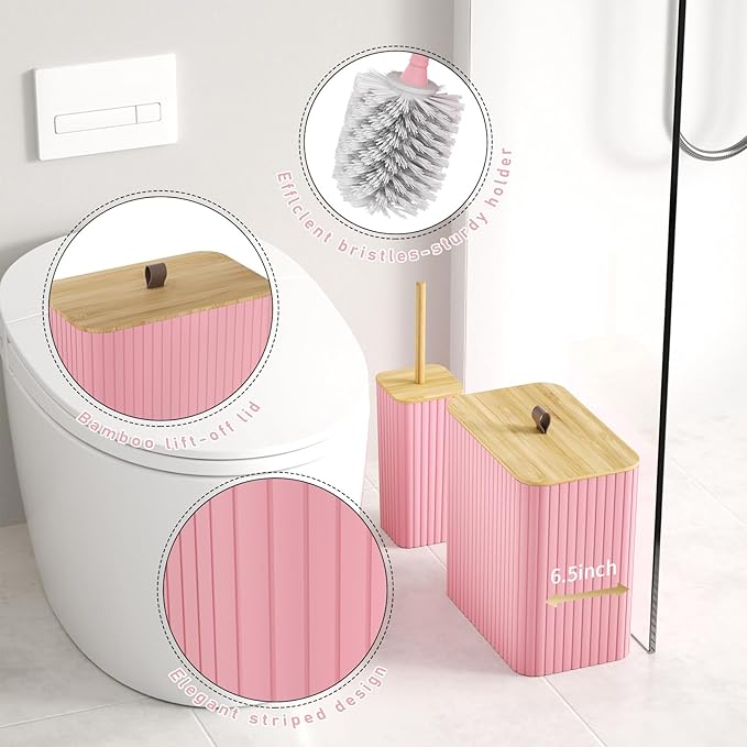 Bathroom Accessory Set - Pink Bathroom Set, 12PC Bathroom Accessories Set, Pink Bathroom Accessories Set, Mini Trash Can, Toilet Brush, Trash Can & Soap Dispenser