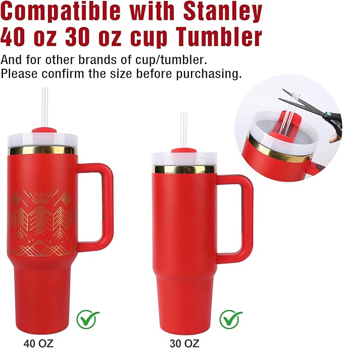 Reusable Straws fit for Stanley 40oz Tumbler, 12-inch Clear Tritan Straws, 6-Pack with Cleaning Brush