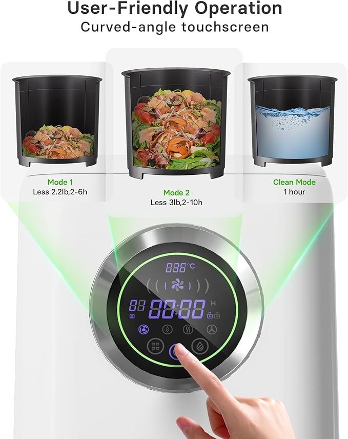 Smart Electric Composter for Kitchen, 3L Compact Mill Food Recycler with 4 Sharktooth Blades, One Touch Turns Waste into Fertilizer Within 2-10h, 0.5kWh Per Cycle, Odorless, Low Noise, Auto-Cleaning