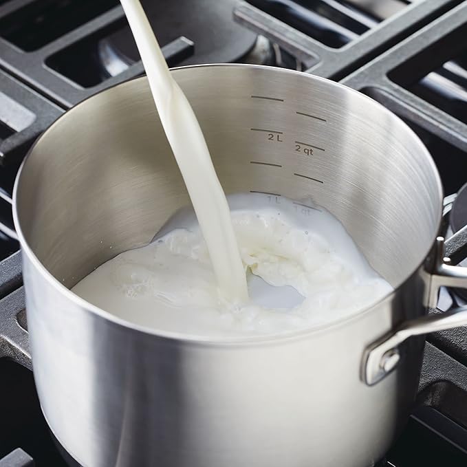 KitchenAid 3-Ply Base Brushed Stainless Steel Sauce Pan/Saucepan with Lid, 3 Quart - Brushed Stainless Steel