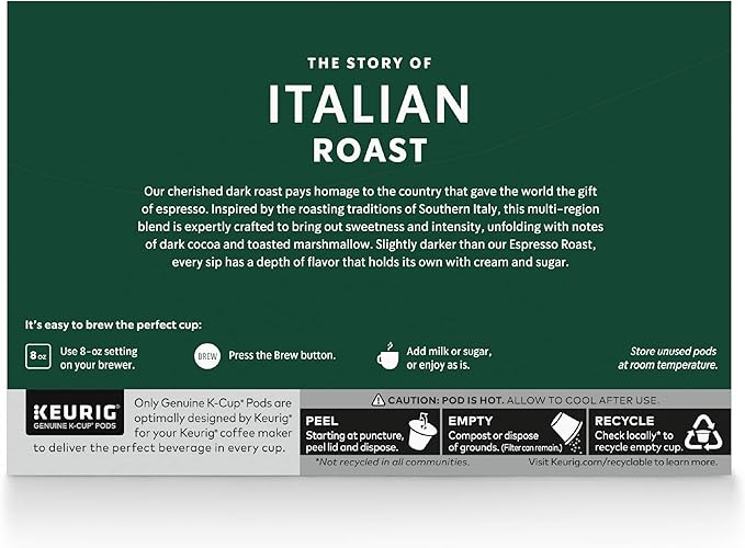 Starbucks K-Cup Coffee Pods, Dark Roast Coffee, Italian Roast for Keurig Brewers, 100% Arabica, 6 boxes (60 pods total)