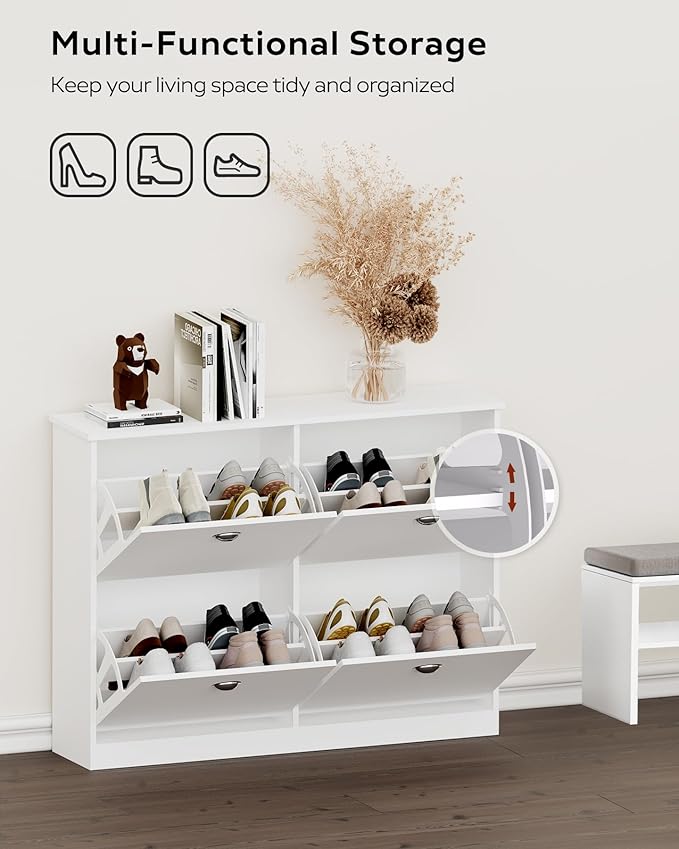 MIRROTOWEL Shoe Cabinet,Hidden Slim Narrow Shoe Rack Cabinet with 4 Drawers for Entryway, Foyer,Hallway,Bedroom,White
