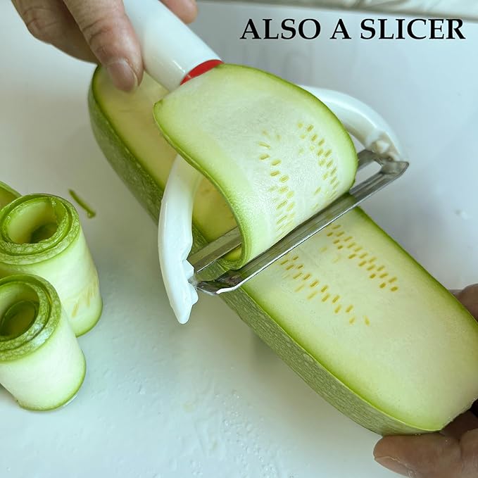 2PCS Cabbage Shredder Slicer Peeler for Coleslaw, Cabbage Cutter Grater Shredder for Sauerkraut, Large Y Peeler Wide Blade Vegetable Peeler, White with Red