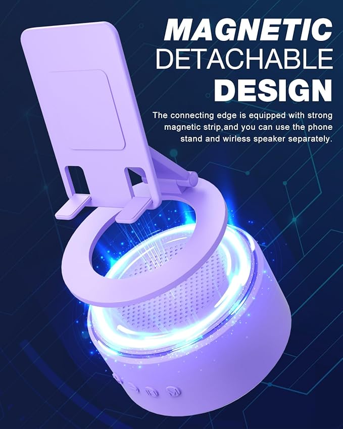 Gifts for Christmas Men Women, Cell Phone Stand with Wireless Bluetooth Speaker, Him Husband Boyfriend Xmas Anniversary Birthday Gifts from Wife, Stocking Stuffer for Men (A-Purple)