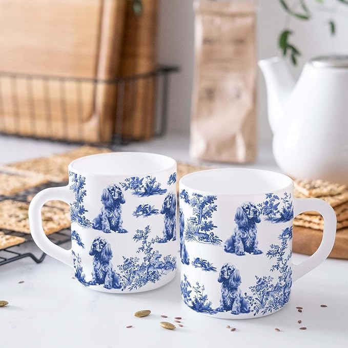 Cocker Spaniel Blue French Toile Mug, Cocker Spaniels Lover Gifts for Women, Blue Chinoiserie Toile Coffee Cup, Dog Lovers Tea Coffee Mug Birthday Gifts for Dog Owners