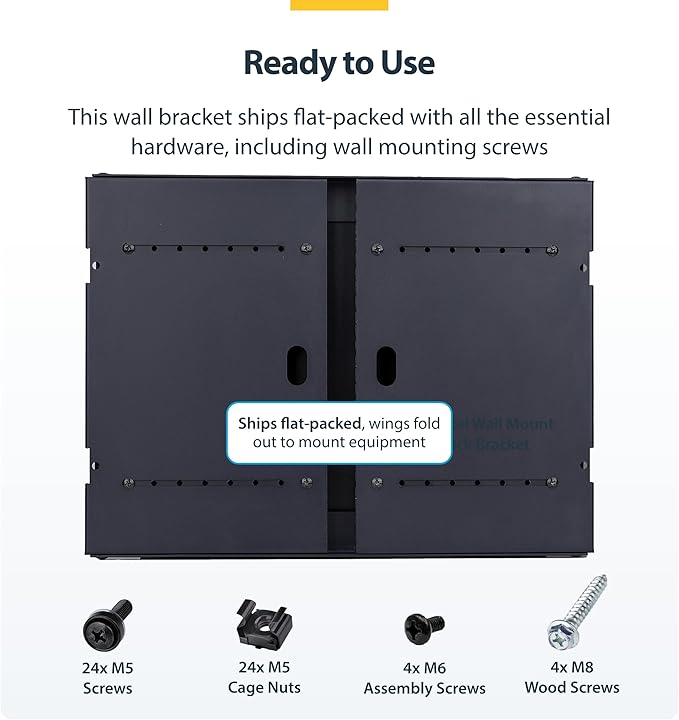 StarTech.com 2-Post 8U Wall Mounted Rack, Adjustable Depth up to 16in, for 19-inch Server/Data/Networking Equipment, Max 88lb
