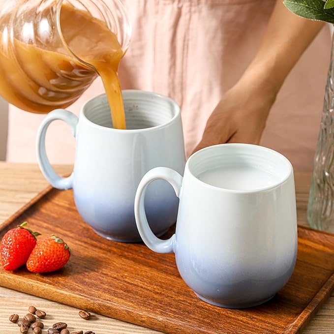 Hasense Coffee Mugs, 20oz Ceramic Coffee Cups for Tea Coffee Hot Cocoa Latte, Soup Mug with Handle for Dad and Mom as a Gifts, Dishwasher and Microwave Safe, 2PCS(Gradient Light Blue)