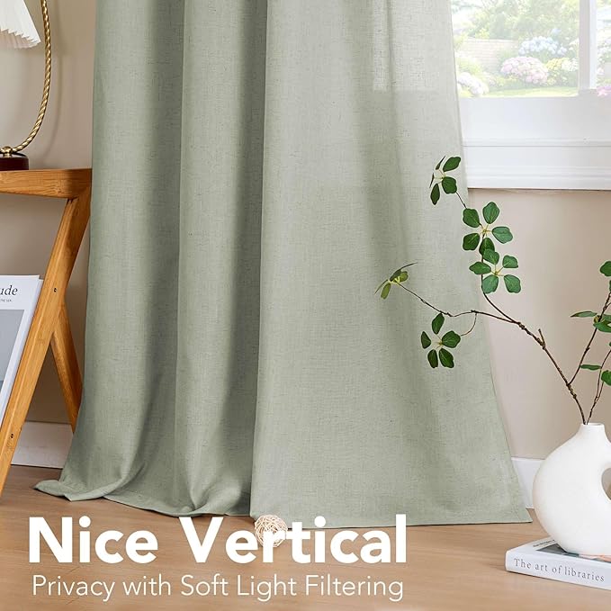 H.VERSAILTEX Living Room Linen Curtains Home Decorative Nickel Grommet Curtains Privacy Added Energy Saving Light Filtering Window Treatments Draperies for Bedroom, Sage, 2 Panels, 52 x 72 - Inch