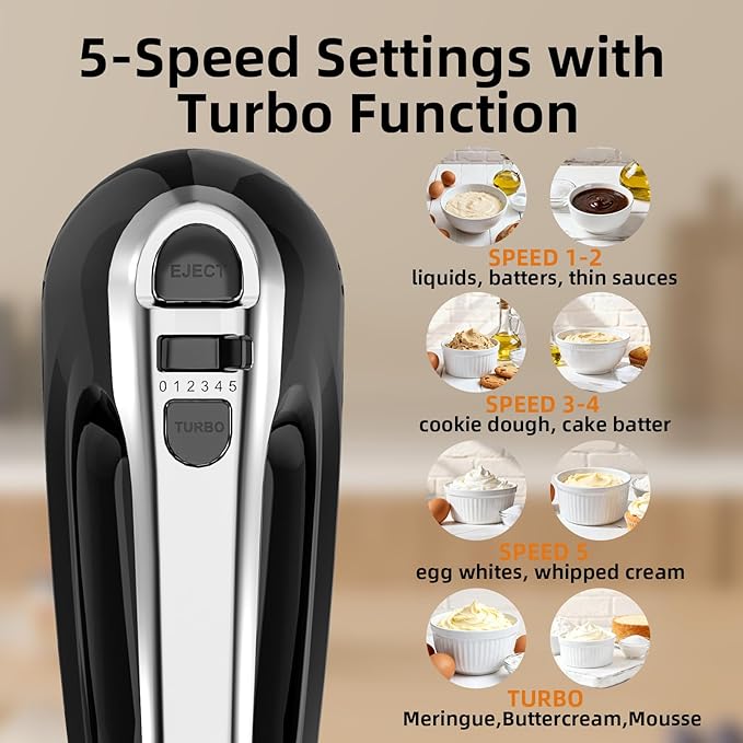 Stand Mixer Hand Mixer Electric Kitchen - Automatic 4.8 QT Auto-Rotating Bowl & Beater Standing Mixer, Tilt-Head 5-Speed Household Mixer with Beaters & Dough Hooks for Baking, Black