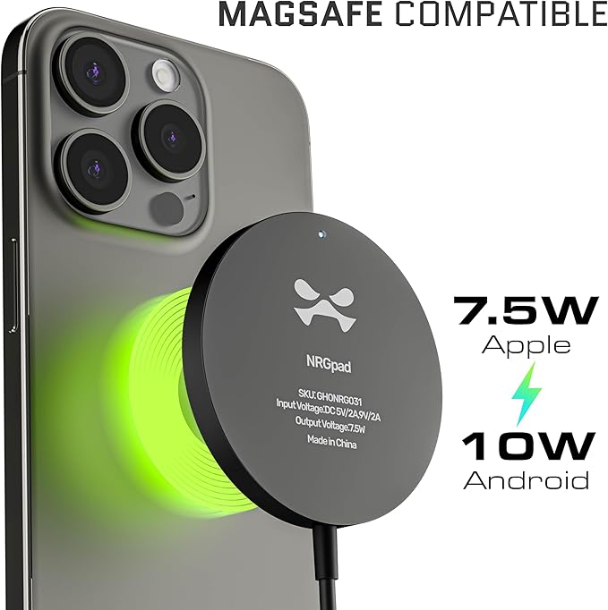 Ghostek NRGpad MagSafe Wireless Charger, 15W Fast Charging Pad for iPhone 16/15/14/13/12 Series & AirPods, Magnetic Charger with USB-C, Premium Design (Black, MagSafe Charger)